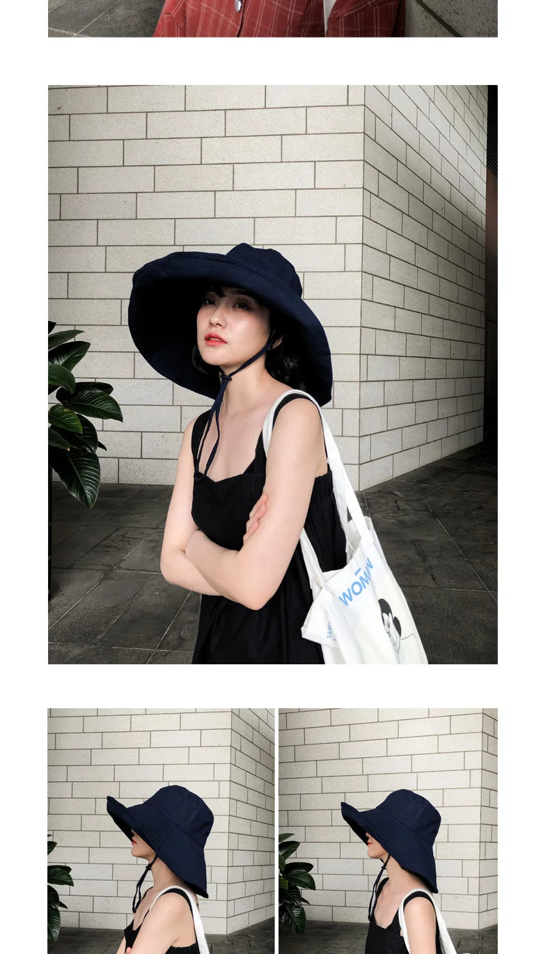 Summer Wide Brim Sun Hat Women's Foldable Travel Packable Bucket Hat Japanese UV Sunscreen Cotton Linen Beach Hat Fisherman Hat