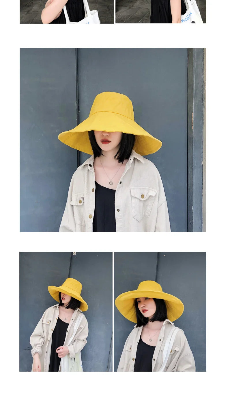 Summer Wide Brim Sun Hat Women's Foldable Travel Packable Bucket Hat Japanese UV Sunscreen Cotton Linen Beach Hat Fisherman Hat