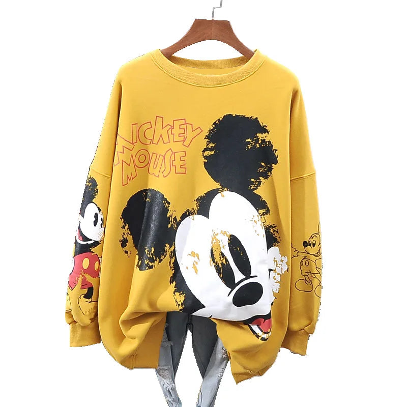 New Sweatshirts  Women Autumn Cartoon Print Tops Long Sleeve Lady Tees Relaxed print Korean edition Sweatshirts hot sale