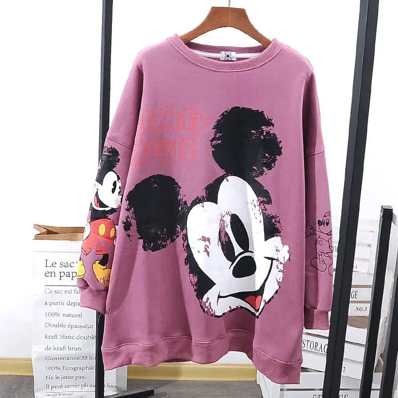 New Sweatshirts  Women Autumn Cartoon Print Tops Long Sleeve Lady Tees Relaxed print Korean edition Sweatshirts hot sale