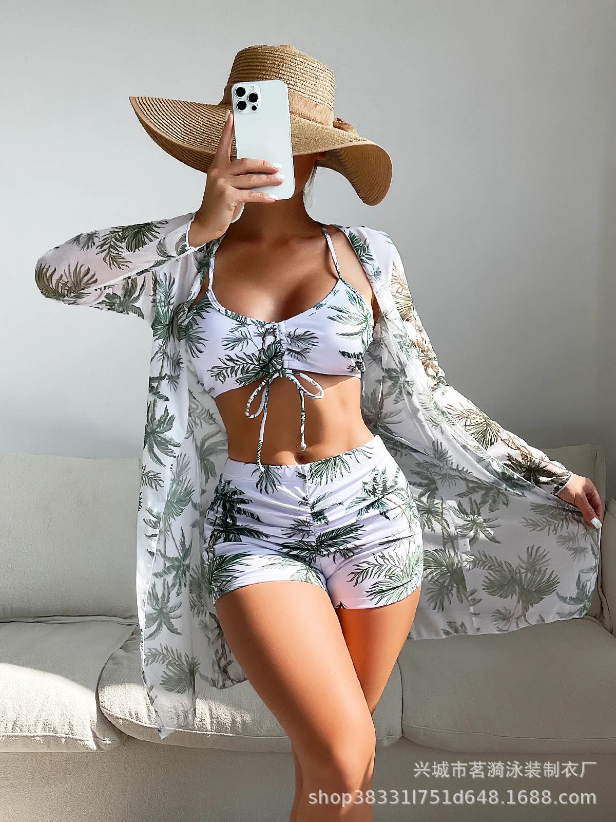 Summer Print Swimsuits Tankini Sets Female Swimwear Push Up For Beach Wear Three-Piece Bathing Suits Pool Women's Swimming Suit