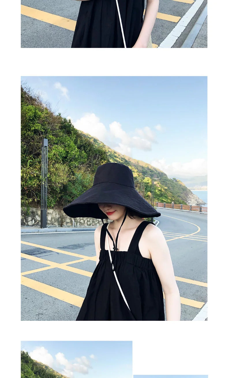 Summer Wide Brim Sun Hat Women's Foldable Travel Packable Bucket Hat Japanese UV Sunscreen Cotton Linen Beach Hat Fisherman Hat