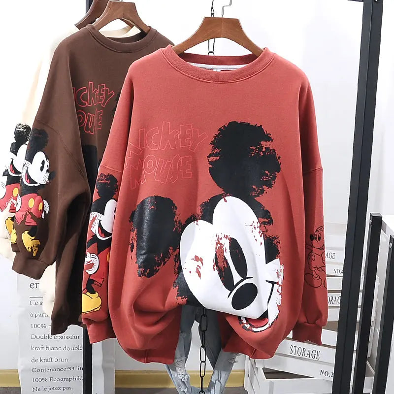 New Sweatshirts  Women Autumn Cartoon Print Tops Long Sleeve Lady Tees Relaxed print Korean edition Sweatshirts hot sale