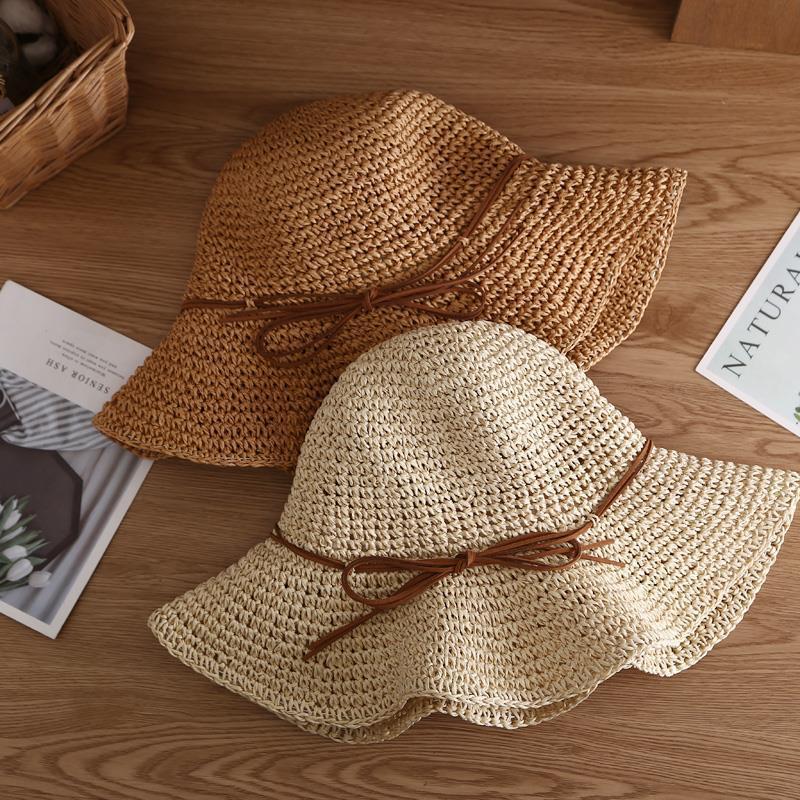 Beach Hats Adults Female Sunscreen Cap Simple Women Straw Hats Summer Sun Hats for Women Lady Folding Bow Travel Caps Female