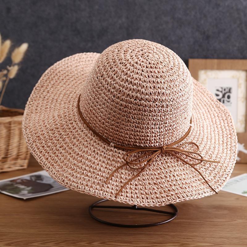 Beach Hats Adults Female Sunscreen Cap Simple Women Straw Hats Summer Sun Hats for Women Lady Folding Bow Travel Caps Female